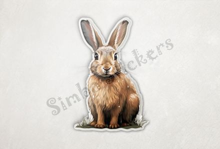 Hare stone-faced, on patch of grass