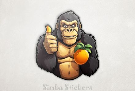 Gorilla holding a fruit and doing thumbs up sign, excrbt