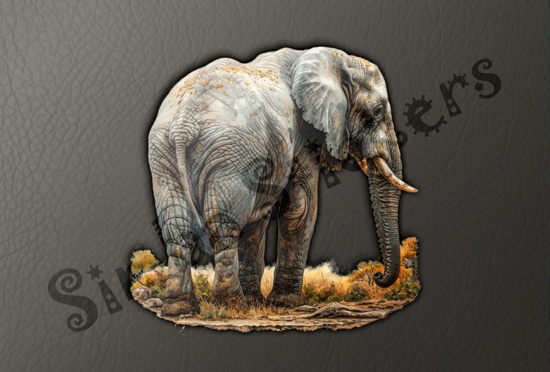 Elephant from behind, turned to the right, watercolour, utn7iz