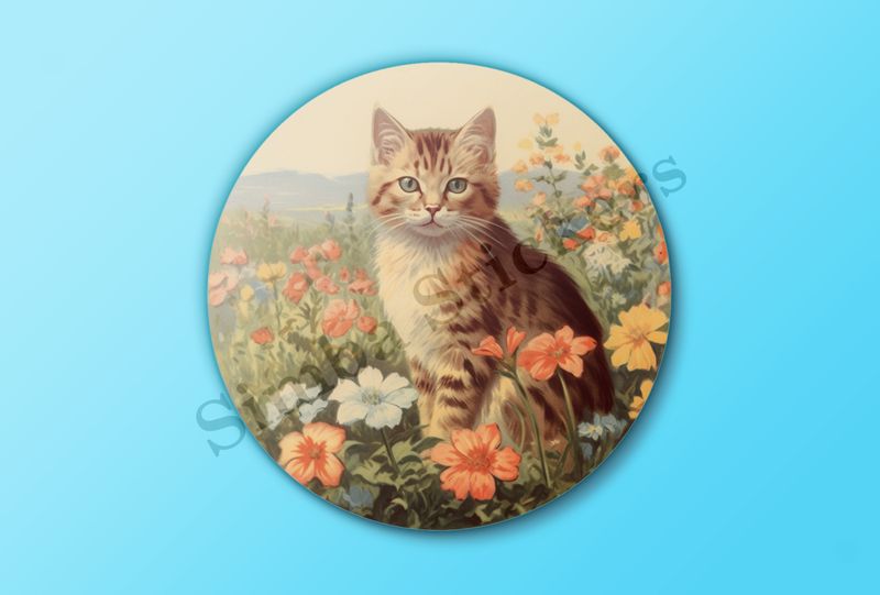 Vintage cat in flower field