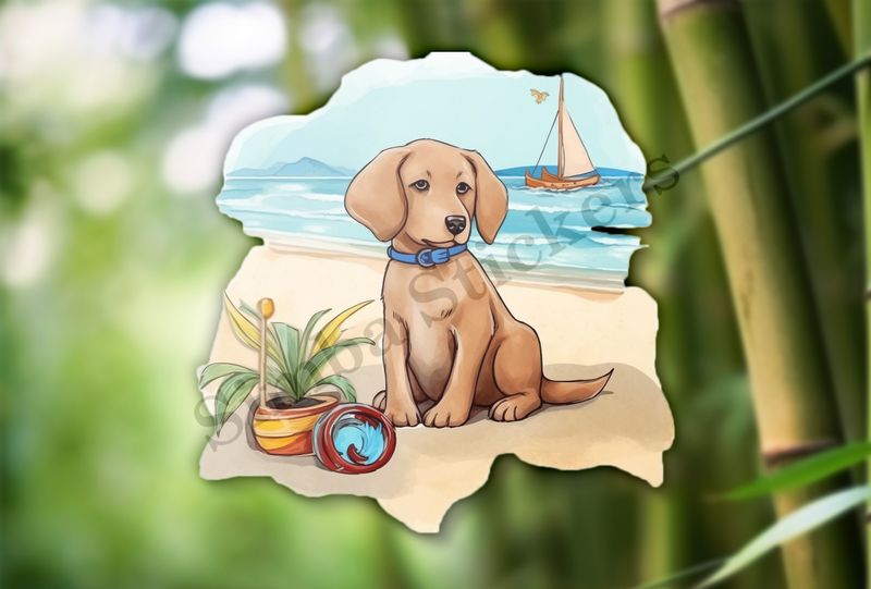 Dog on the beach, watercolour