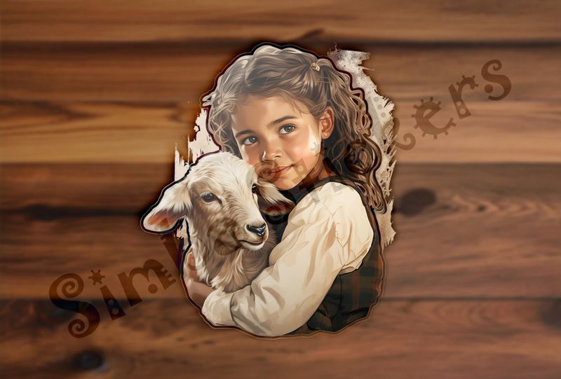 Goat kid in small girl&#x27;s embrace