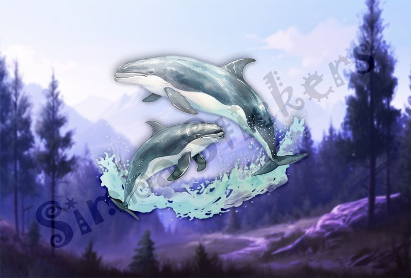 Whales leaping out of water synchronously