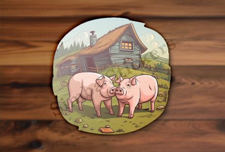 Two pigs cheeck-to-cheek on a farm