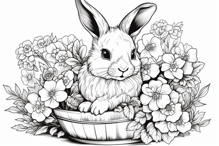 Colouring pages, bundle of rabbits in leaves or flowers, 10 images