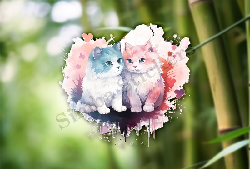 Cats in love, watercolour