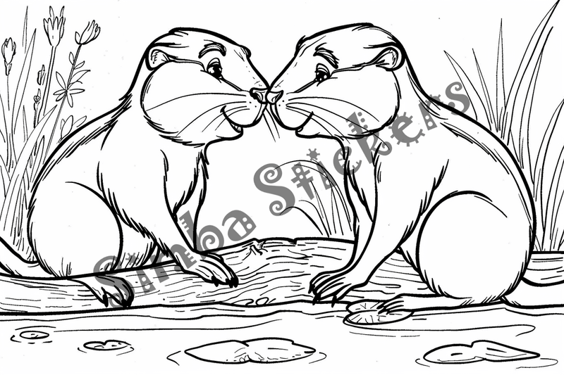 Colouring pages, bundle of beavers in love, 10 images