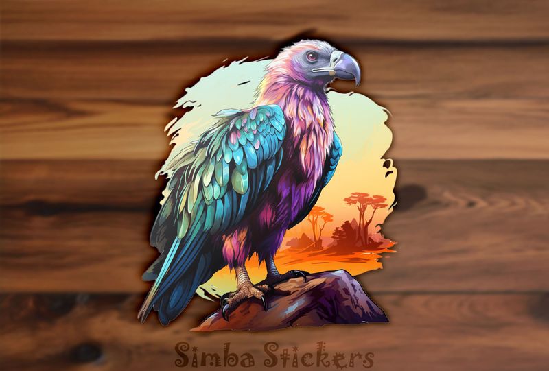 Groovy-coloured vulture perching on rocks, pndhbb