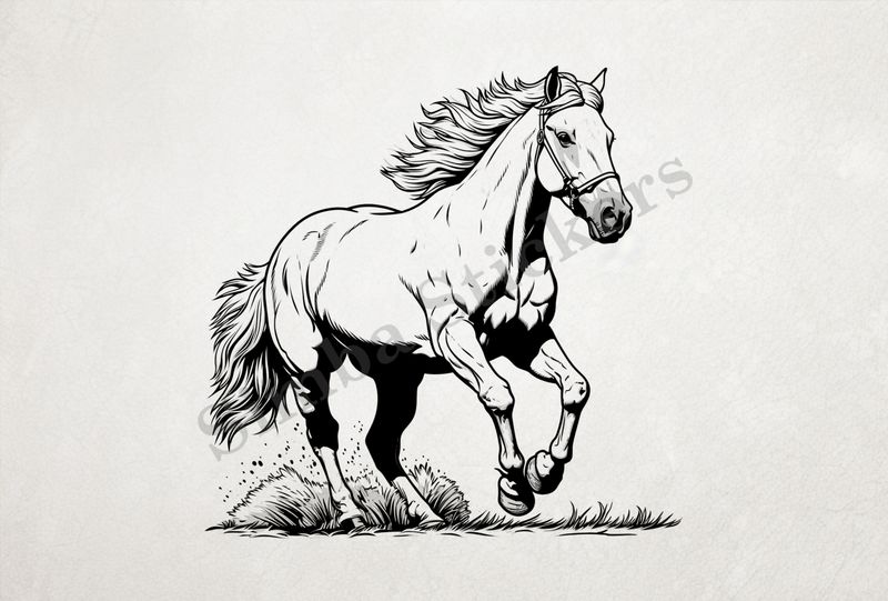 Horse galloping, outline art