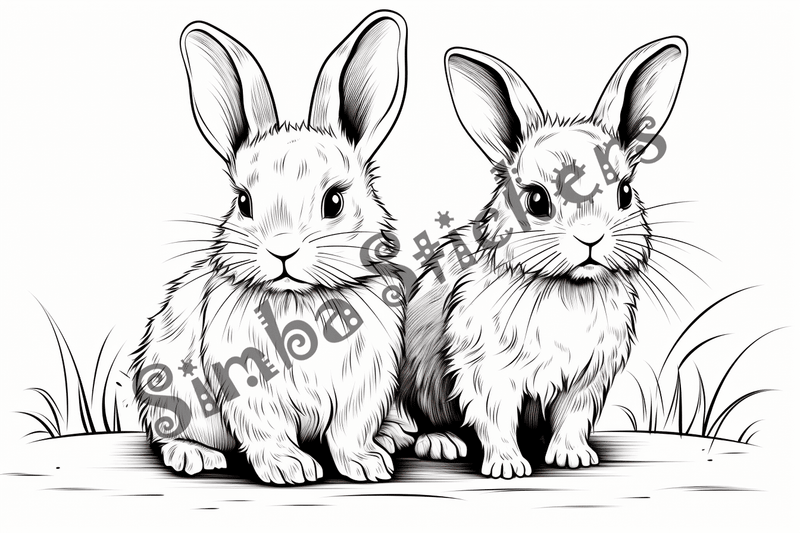 Colouring pages, bundle of rabbits, 25 images 2
