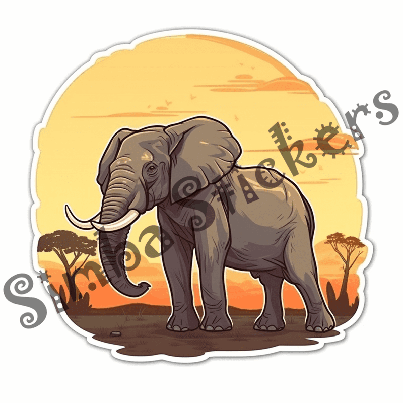 Elephants at sunrise or sunset, sticker-style, image set, 25 images, orxvzg