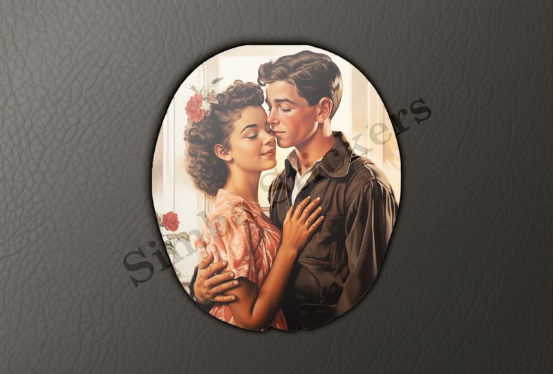 Youth couple in warm embrace, vintage
