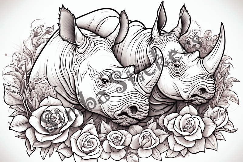 Colouring pages, bundle of rhinos in love, 25 images