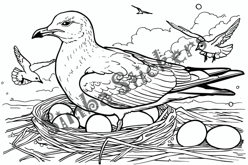 Colouring pages, bundle of seagulls, 50 images