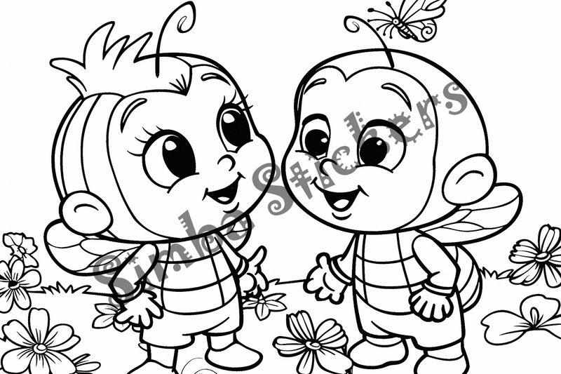 Colouring pages, bundle of bees in love, 25 images