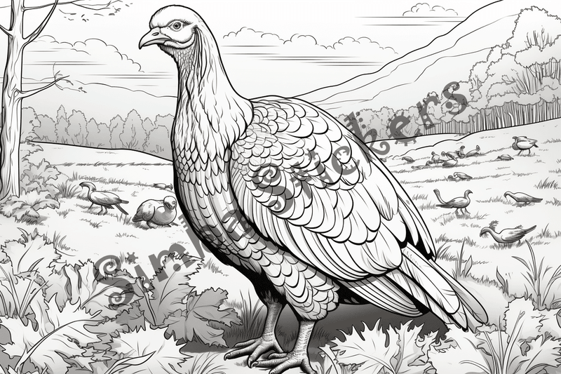 Colouring pages, bundle of turkeys on a farm, 25 images