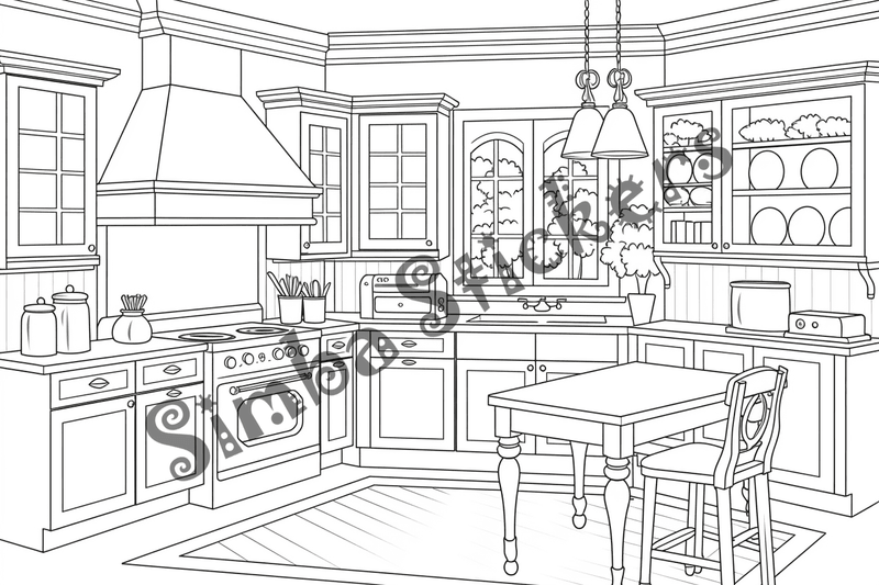 Colouring pages, bundle of house kitchens, 25 images