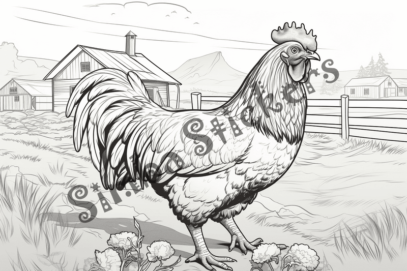 Colouring pages, bundle of chicken roosters, 10 images