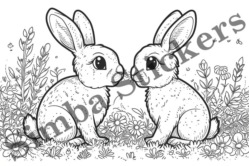 Colouring pages, Bundle of hares in love, 10 images