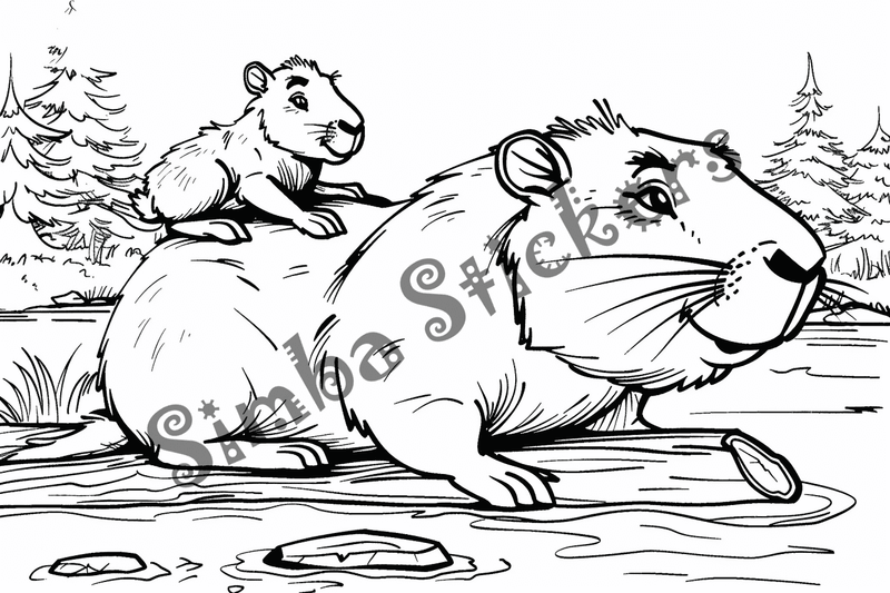 Colouring pages, bundle of capybaras with animals on back, 10 images
