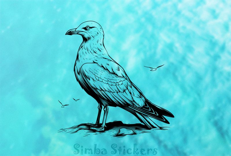 Seagull by the beach, outline art, pmym1f