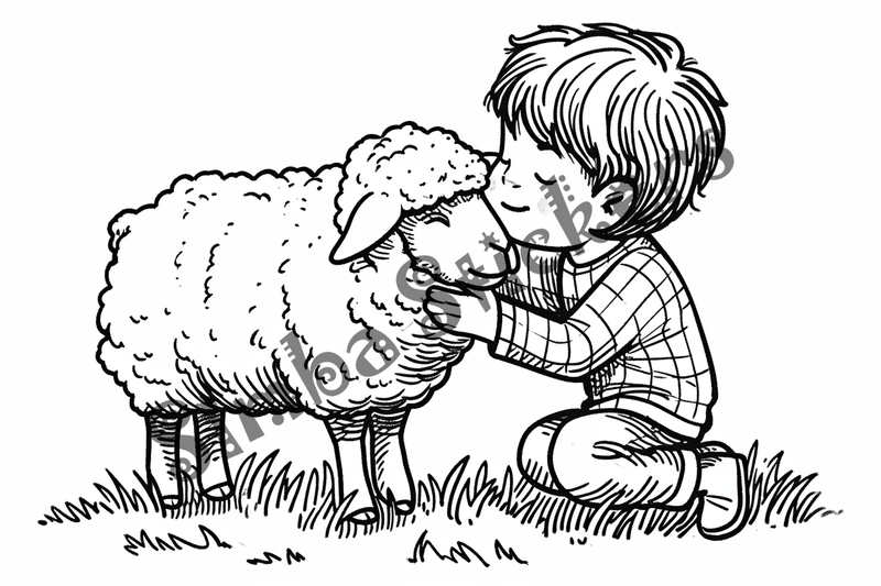 Colouring pages, bundle of sheep hugged by child, 10 images