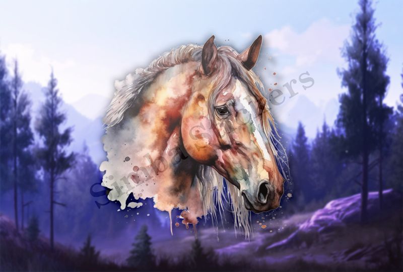 Brown horse , head, watercolour, phhkxo