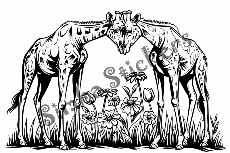Colouring pages, bundle of giraffes in love, 10 images