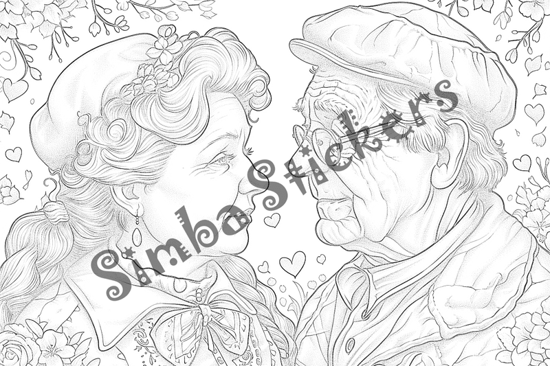 Colouring pages, bundle of people, elderly and grandparents with children, 50 images