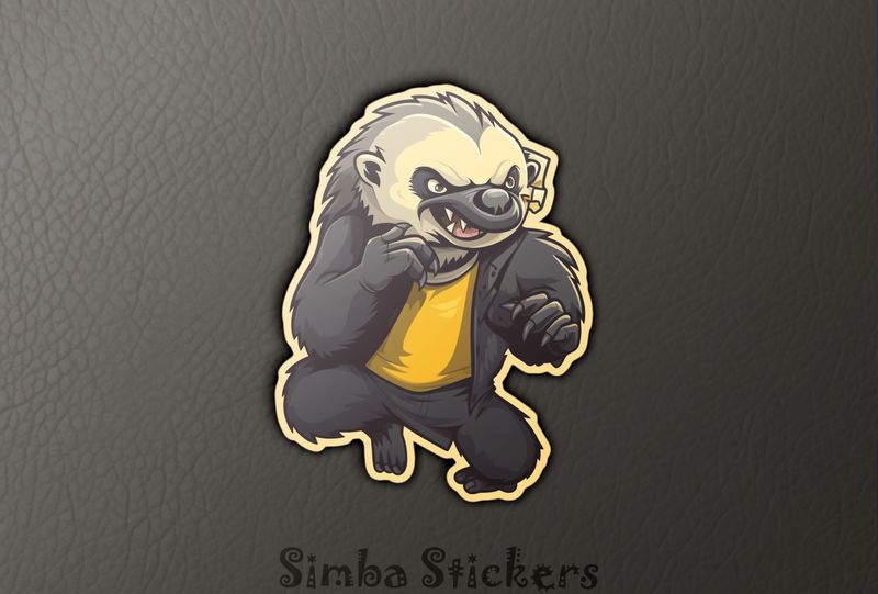 Honey Badger in fighting pose wearing clothes, axqwcz