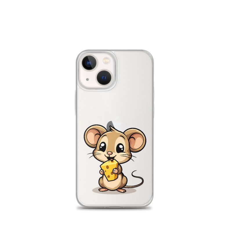 Clear Case for iPhone, Small Mouse happily licking large chunk of cheese, pqapy6