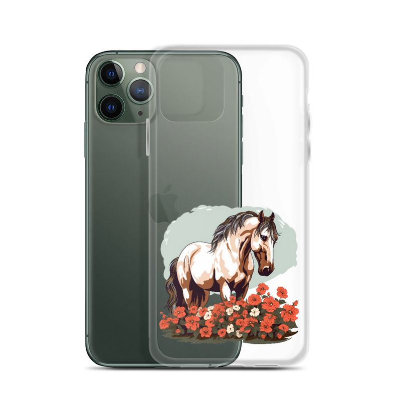 Clear Case for iPhone, Brown horse in field of red flowers, n4w2fj