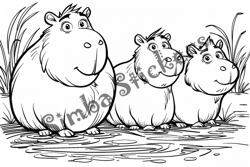 Colouring pages, bundle of capybaras, 25 images