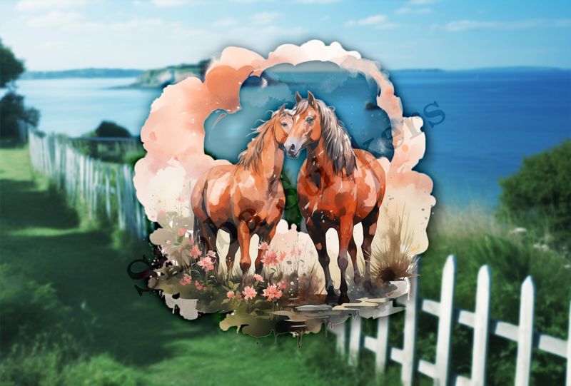 Horses in love, watercolour