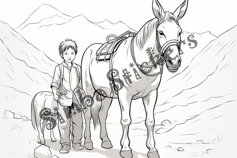 Colouring pages, bundle of mules, 25 images