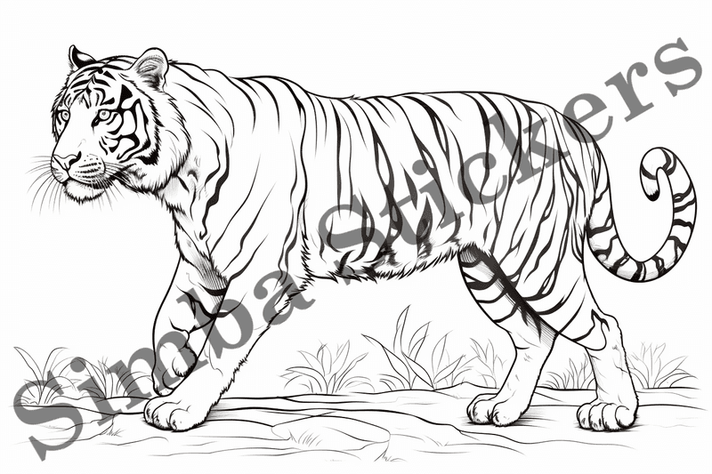 Colouring pages, bundle of tigers, 10 images