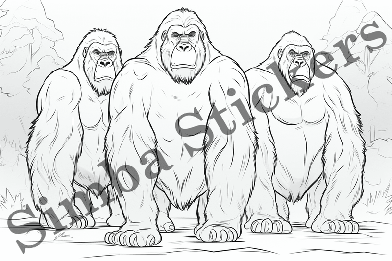Colouring pages, bundle of gorillas, 25 images