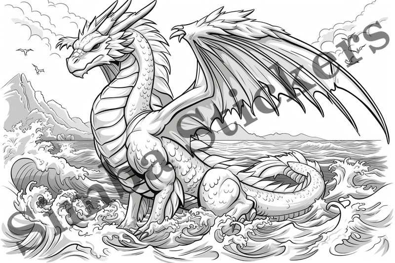 Colouring pages, bundle of dragons, 10 images