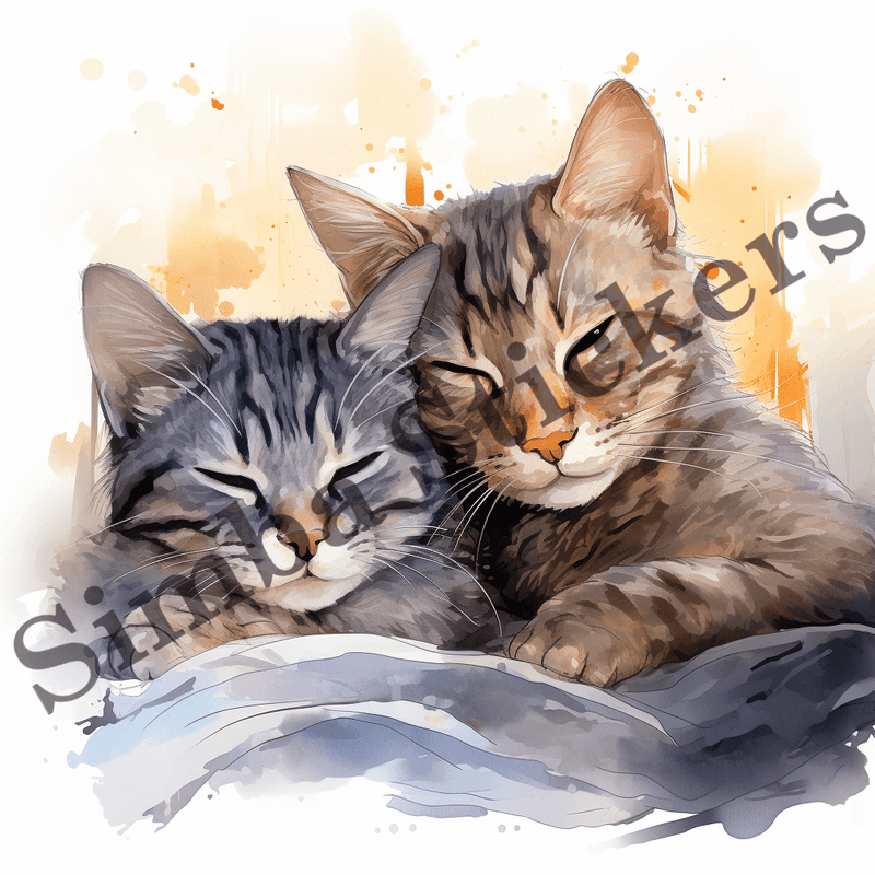 Egyptian Mau cats in love cuddling, watercolour, image set, 10 images