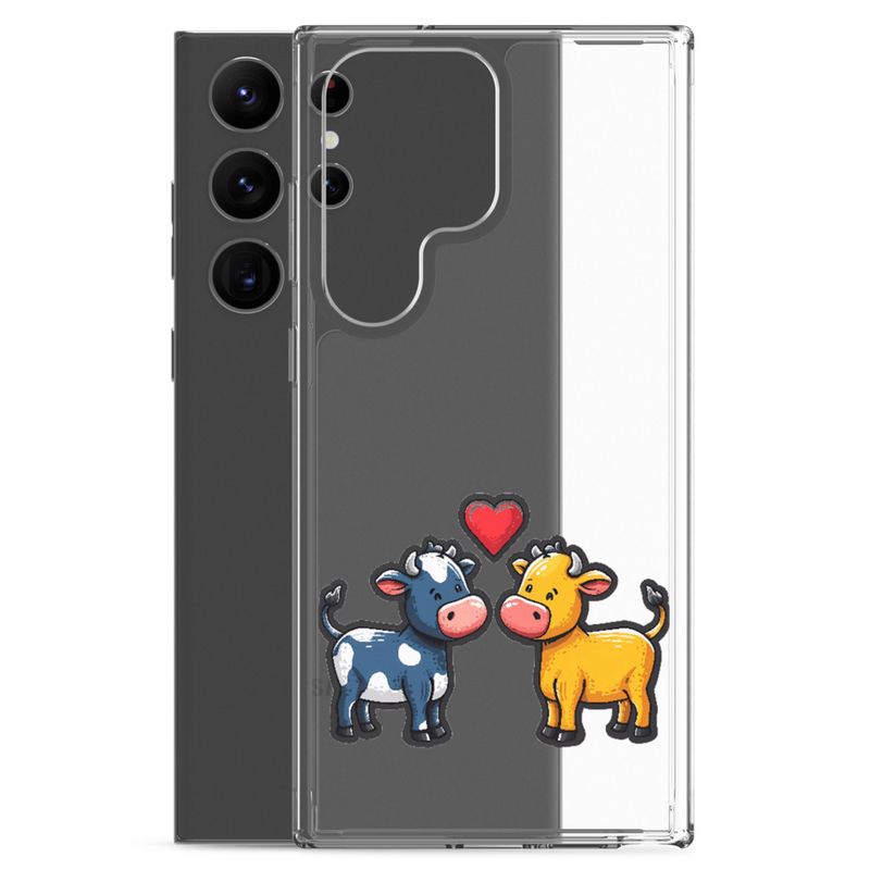 Clear Case for Samsung, Cattle, bull and cow in love, colourful , heart in picture, fvta2y