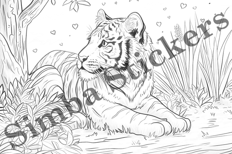 Colouring pages, bundle of tigers, 25 images