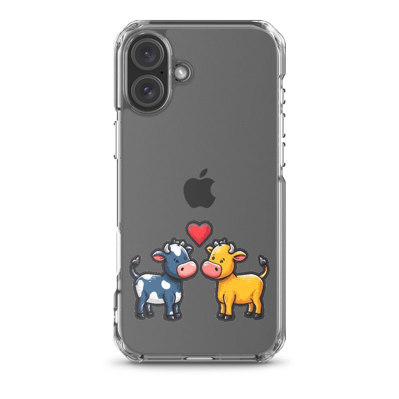 Clear Case for iPhone, Cattle, bull and cow in love, colourful , heart in picture, fvta2y