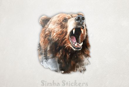 Bear growling, forest foreground, watercolour, dpd3ro