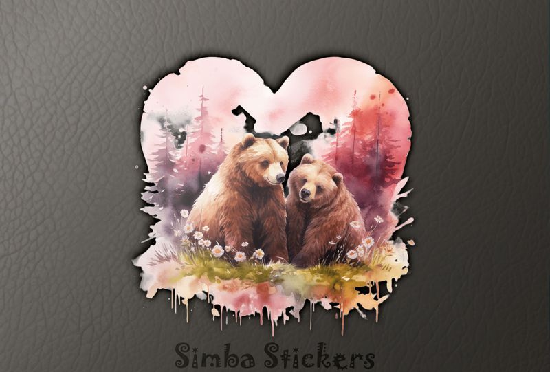 Bears cubs sitting in Valentine&#x27;s heart shape, watercolour, cfzt1y