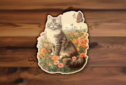 Vintage cat in flower field