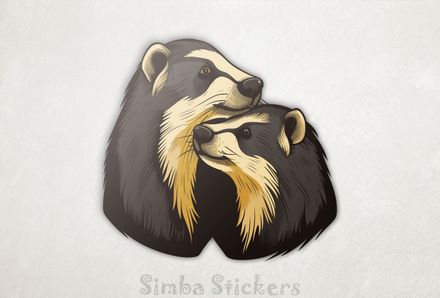 Honey Badgers in affectionate embrace, watercolour, tzjz7j