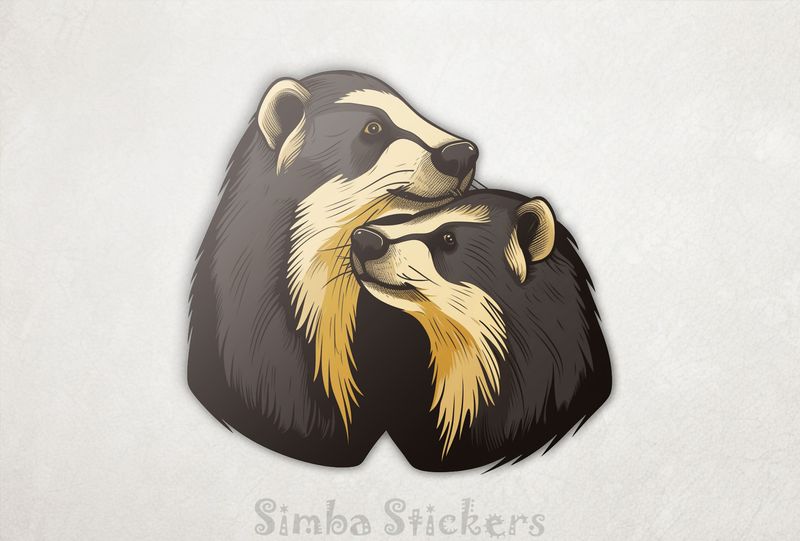 Honey Badgers in affectionate embrace, watercolour, tzjz7j