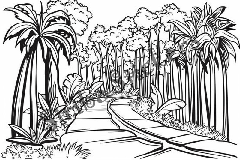 Colouring pages, bundle of Equatorial Rainforest landscape, 25 images 2