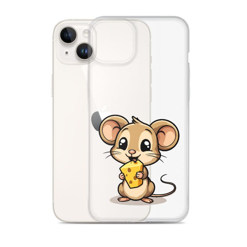 Clear Case for iPhone, Small Mouse happily licking large chunk of cheese, pqapy6