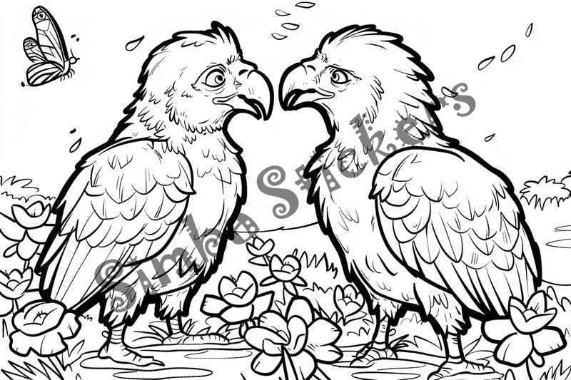 Colouring pages, bundle of vultures in love, 25 images, xkek0y